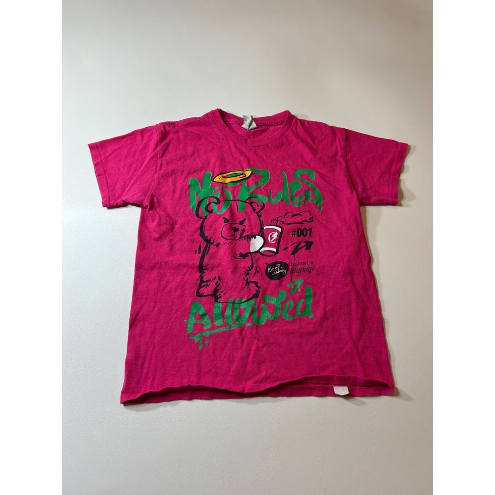 Delta T-Shirt Boys' Medium Pink No Rules Allowed Bear Graphic